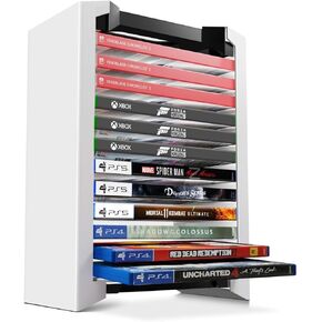 TNP Games Storage Tower (Up to 15 CD Disc) For PS5 Game Disk Rack and Controller Stand Holder For Xbox Series X/Nintendo Switch/PS4 Controller Stand Holder Can hold up to 4 controller