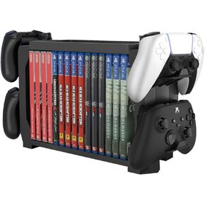 TNP Video Game Storage Tower for PS5, 15 Game Cases, 4 Controllers, Black in Kuwait