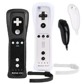 TechKen Wii Controller 2 Packs, Wii Motion Plus Controller with Nunchucks Wii Remote Controller Compatible with Nintendo Wii and Wii U, Built-in Motion Plus Wii Controller with Silicone Case and Wrist