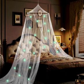 Daksha Princess Bed Canopy for Girls with Glowing Stars - White Room Decor, Ceiling Tent to Cover Toddler Crib, Fits Twin, Full, and Queen Size Beds