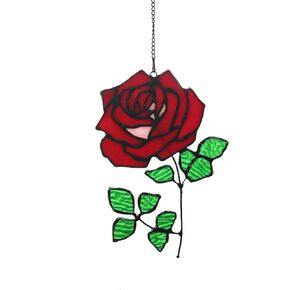 Tiffany Style Rose Stained Glass Flower Suncatchers Window Hanging Ornament