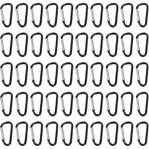 100pcs D Shape Aluminum Carabiner Spring Clip Hook Keychain Small Carabeaner Buckle Pack Caribeaner Hook for Camping Hiking Backpack, Black