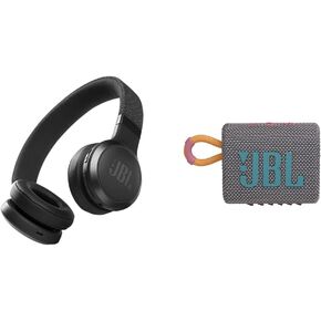 JBL Live 460NC Wireless On-Ear Noise Cancelling Headphones with Long Battery Life and Voice Assistant Control - Black, Medium and JBL Go 3 Portable Speaker with Bluetooth