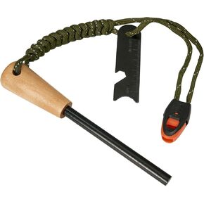 Fire Starter Survival Tool, 5/16" Ferro Rod with Paracord Lanyard, Multi-Tool Striker and Wooden Handle, Flint and Steel Fire Starter Kit for Your Hiking, Backpacking and Camping Essentials