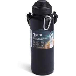 Zenith Chugger Stainless Steel Bottle with Carabiner, Compass, Signal Whistle, and Fire Starter - 40 Oz - Onyx Powder Coat