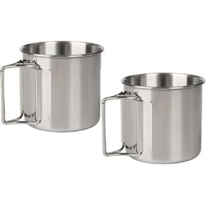 Camping Cups with Folding Handles, Camping Mugs Set of 2,Camping Coffee Mugs, Stainless Steel Camping Mugs,Portable 12oz Camping Cup for Outdoor Picnic Hiking Backpacking (Silver)