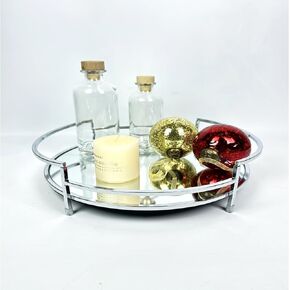 Manis Zuo 12" Golden Mirror Decor Tray, Wine Tray, Metal Mirror Serving Tray,Metal Glass Vanity Tray, Decorative Trays, Bathroom Tray, Perfume Tray, Jewelry Tray, for Dresser Decor Home Decorative