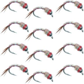 The Fly Fishing Place Bead Head Rainbow Warrior Midge One Dozen - Silver Bead - 12 Flies Size 14 - Tailwater Fly Fishing Flies