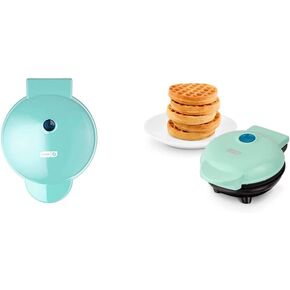 Dash DMG8100AQ 8" Express Electric Round Griddle, Aqua & DMW001AQ Mini Maker for Individual Waffles, Hash Browns, Keto Chaffles with Easy to Clean, Non-Stick Surfaces, 4 Inch, Aqua