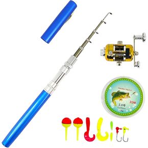 Portable Pocket Telescopic 38inch Mini Pen Fishing Rod and Reel Combos, Small Pen Fishing Pole with Reel Line Bait Hook, for River, Lake, Ice Fishing and So On