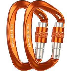 D Shape Carabiner 25KN Heavy Duty Climbing Mountaineer Expanding exploratory Caverns Connection Protection Locking Carabiner Clip Carabiner Screw Lock Hammock Camping Outdoor Equipment…