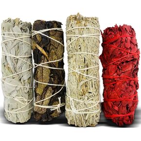 Bholi Sage Plus Sage Smudge Kit for Cleansing Home and Negative Energy, Sage Smudging Kit of Dragon Blood, Lavender and White Sage, & Palo Santo