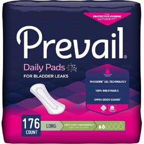 Prevail Plus | Long Length Incontinence Bladder Control Pads | Ultimate Absorbency | 90 Count (2 packs or 45)