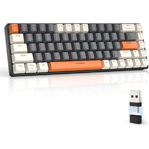 ZIYOU LANG RK68 60% Wireless Mechanical Keyboard,Bluetooth 5.0/2.4Ghz Dual Mode Receiver,Hot-Swappable Mini 68-Key,Retro Color Keycaps,Linear Red Switch,Ultra Power Saving for PC PS4 Xbox iPhone ipad in Kuwait