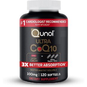 Qunol CoQ10 100mg Softgels, Qunol Ultra CoQ10 100mg, 3x Better Absorption, Antioxidant for Heart Health & Energy Production, Coenzyme Q10 Vitamins and Supplements, 4 Month Supply, 120 Count