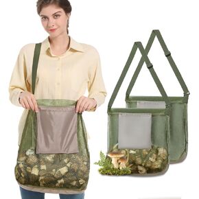 Mushroom Foraging Bag (17x16 Inches) - Foraging Kit With Mesh Bag, Adjustable Shoulder Strap, Mushroom Basket With Smartphone Pocket - Mushroom Hunting Bag, Ideal Gift For Mushroom Foragers (2 pack)