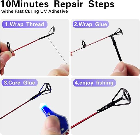 طقم إصلاح طرف صنارة الصيد - استعيدي صنارة الصيد الخاصة بك مع 10 قطع من أحجام دليل الأطراف، وغراء الأشعة فوق البنفسجية، وخيط التغليف لقضيب الصب الدوار في المياه المالحة والمياه العذبة (مجموعة استبدال أدلة صنارة الصيد) in Kuwait