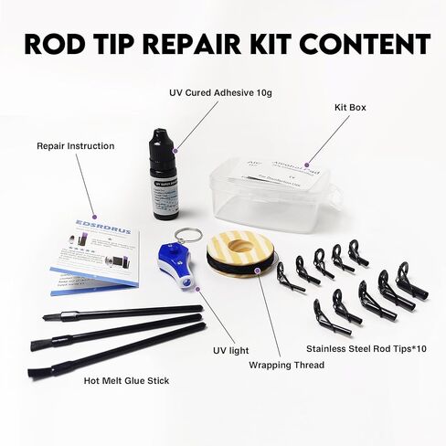 طقم إصلاح طرف صنارة الصيد - استعيدي صنارة الصيد الخاصة بك مع 10 قطع من أحجام دليل الأطراف، وغراء الأشعة فوق البنفسجية، وخيط التغليف لقضيب الصب الدوار في المياه المالحة والمياه العذبة (مجموعة استبدال أدلة صنارة الصيد) in Kuwait