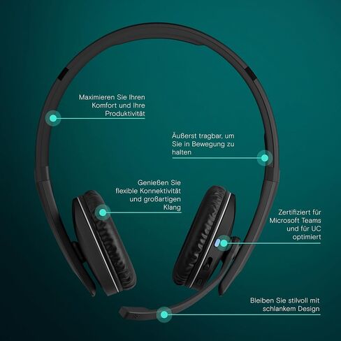 EPOS Adapt 261 - سماعة رأس مزدوجة الجوانب، لاسلكية، بلوتوث ثنائي الاتصال، دونجل USB-C متضمن، محسّن من UC ومعتمد من Microsoft Teams، أسود in Kuwait
