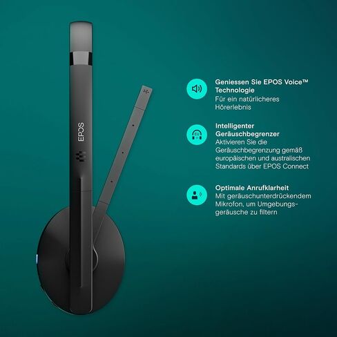 EPOS Adapt 261 - سماعة رأس مزدوجة الجوانب، لاسلكية، بلوتوث ثنائي الاتصال، دونجل USB-C متضمن، محسّن من UC ومعتمد من Microsoft Teams، أسود in Kuwait