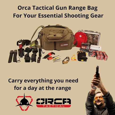 Orca Tactical Gun Range Bag for Shooting – 3+ Compact Pistol Revolver Range Bag for Handguns and Ammo – Self Standing Gun Bag – Handguns Bag with Durable Double Stitching Lockable YKK Zippers in Saudi Arabia