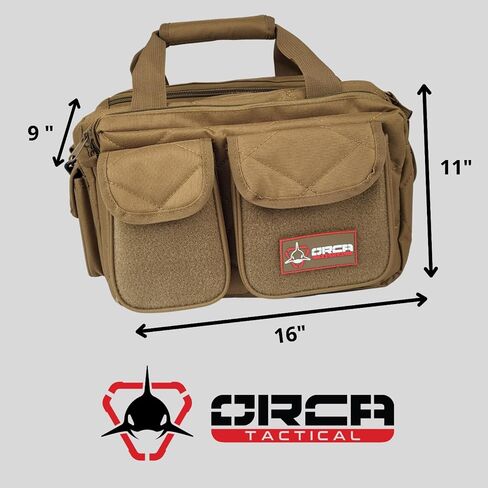 Orca Tactical Gun Range Bag for Shooting – 3+ Compact Pistol Revolver Range Bag for Handguns and Ammo – Self Standing Gun Bag – Handguns Bag with Durable Double Stitching Lockable YKK Zippers in Saudi Arabia