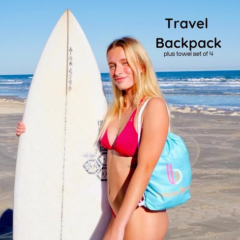 4 Pack Microfiber Beach Towel Oversized + Travel Backpack - Sand Free Beach Towel Quick Dry Travel Towel for Beach Pool Cruise Essentials Must Haves Pink Towel Set Mermaid Gifts in Saudi Arabia