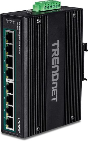 TRENDnet 8-Port Industrial Gigabit PoE+ DIN-Rail Switch, TI-PG80 | 200W PoE Power Budget, 16Gbps Switching Capacity, NDAA & TAA Compliant, Ethernet Splitter, Lifetime Protection in Kuwait