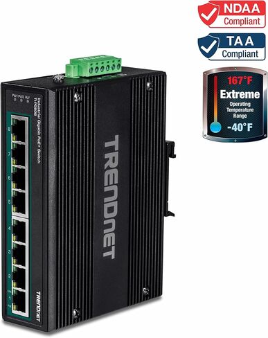 TRENDnet 8-Port Industrial Gigabit PoE+ DIN-Rail Switch, TI-PG80 | 200W PoE Power Budget, 16Gbps Switching Capacity, NDAA & TAA Compliant, Ethernet Splitter, Lifetime Protection in Kuwait