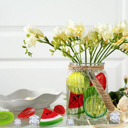 48 Pieces Mixed Fake Fruit Slices Plastic Lemon Slices Strawberries Watermelon Kiwi Slice Artificial Fruits with Clear Ice Rocks Acrylic Ice Cubes Vase Fillers for Centerpiece Display Decor in Saudi Arabia