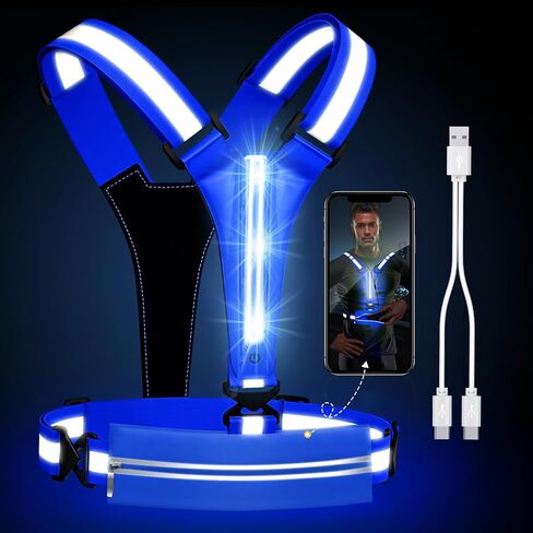 LED Reflective Vest Running Gear, USB Rechargeable Light Up Running Vest Chest Phone Holder for Runners Night Walking in Kuwait