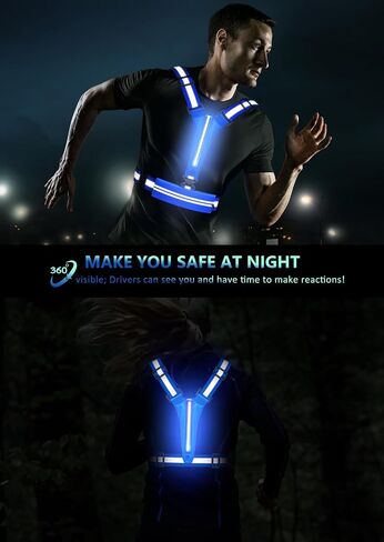 LED Reflective Vest Running Gear, USB Rechargeable Light Up Running Vest Chest Phone Holder for Runners Night Walking in Kuwait
