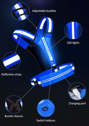 LED Reflective Vest Running Gear, USB Rechargeable Light Up Running Vest Chest Phone Holder for Runners Night Walking in Kuwait