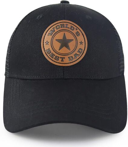 World Best Dad Ever Trucker Hat with Leather Patch, Adjustable Embroidered Washed Cotton Father Day Daddy Baseball Cap in Saudi Arabia