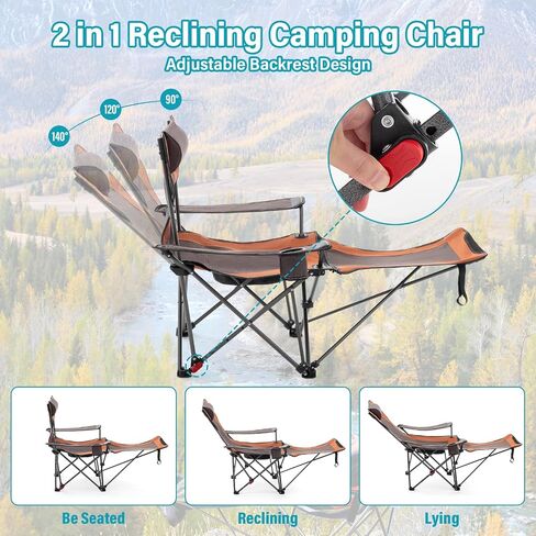 Reclining Camping Chair with Foot Rest, Folding Lounge Chair for Adults,Outdoor Chair Support 300 lbs with Adjustable Backrest &Cup Holder Portable Recliner Beach Chair for Lawn Outside,Gray in Saudi Arabia