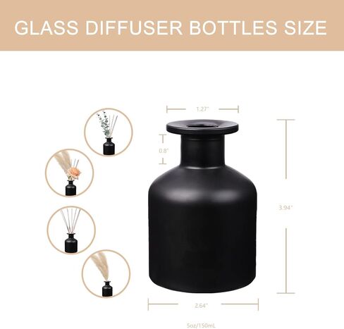 HOSSIAN 2 Clear Glass Diffuser Bottles 2 Black Diffuser Bottles -with Natural Reed Sticks Use for DIY Replacement Reed Diffuser Sets (4X3.9 Inch) in Kuwait