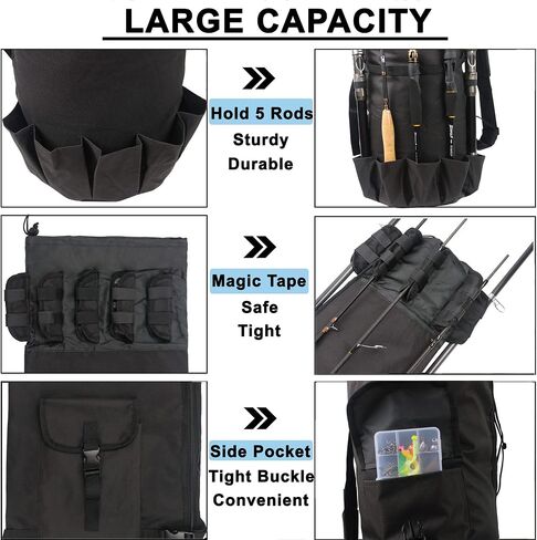 FUSIGO Fishing Rod Carrier Fishing Pole Bag Fishing Rod Case Fishing Gear Equipment Fishing Rod Bag Travel Carry Case Large Capacity Waterproof Fishing Reel Bag Case Fishing Gifts for Men Black in Saudi Arabia
