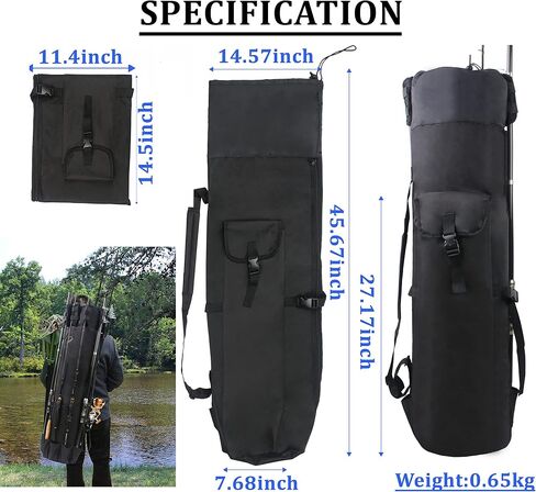 FUSIGO Fishing Rod Carrier Fishing Pole Bag Fishing Rod Case Fishing Gear Equipment Fishing Rod Bag Travel Carry Case Large Capacity Waterproof Fishing Reel Bag Case Fishing Gifts for Men Black in Saudi Arabia