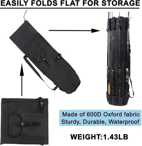 FUSIGO Fishing Rod Carrier Fishing Pole Bag Fishing Rod Case Fishing Gear Equipment Fishing Rod Bag Travel Carry Case Large Capacity Waterproof Fishing Reel Bag Case Fishing Gifts for Men Black in Saudi Arabia