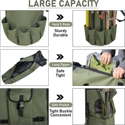 FUSIGO Fishing Rod Carrier Fishing Pole Bag Fishing Rod Case Fishing Gear Equipment Fishing Rod Bag Travel Carry Case Large Capacity Waterproof Fishing Reel Bag Case Fishing Gifts for Men Black in Saudi Arabia