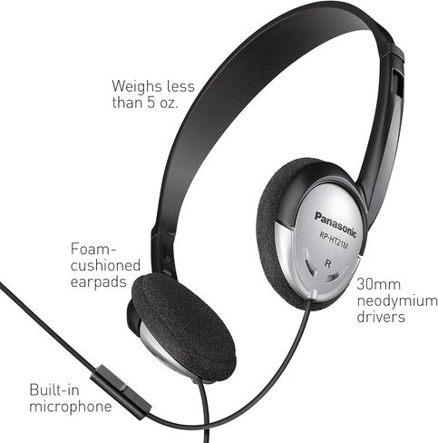 Panasonic Headphones, Lightweight Over the Ear Wired Headphones with Clear Sound and XBS for Extra Bass, Long Cord, 3.5mm Jack for Phones and Laptops – RP-HT161-K (Black) in Saudi Arabia