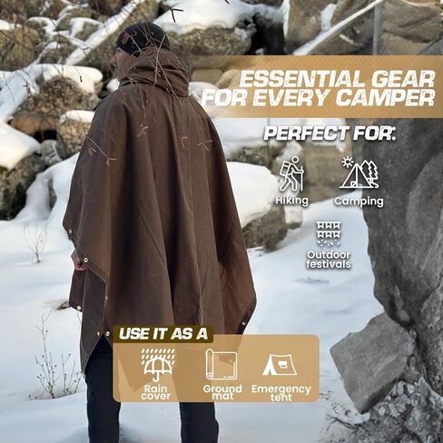Bushcraft اسبانيا Oilskin Poncho مأوى، Bushcraft Poncho Tarp، متعددة الاستخدامات للماء غطاء المطر خيمة للمخيمين in Kuwait