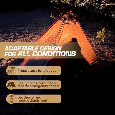 Bushcraft اسبانيا Oilskin Poncho مأوى، Bushcraft Poncho Tarp، متعددة الاستخدامات للماء غطاء المطر خيمة للمخيمين in Kuwait