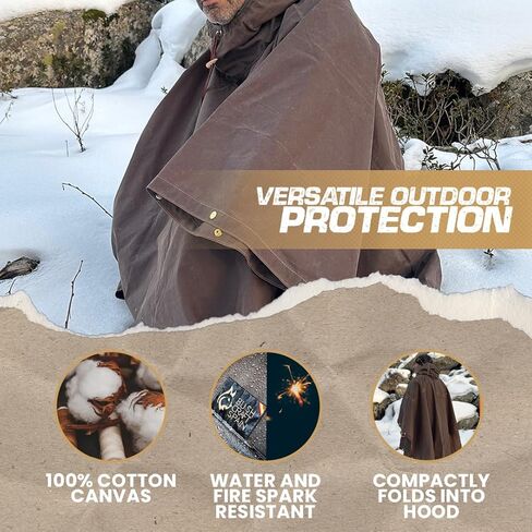 Bushcraft اسبانيا Oilskin Poncho مأوى، Bushcraft Poncho Tarp، متعددة الاستخدامات للماء غطاء المطر خيمة للمخيمين in Kuwait