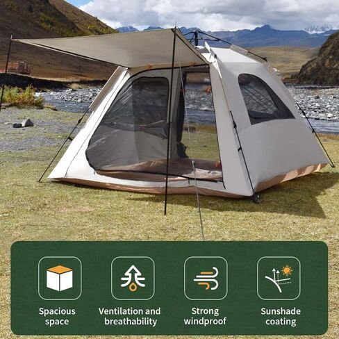 خيمة تخييم مع حقيبة حمل، خيمة خفيفة الوزن محمولة على الظهر للتخييم في الهواء الطلق/المشي لمسافات طويلة، خيمة أوتوماتيكية سهلة التركيب لخيمة المنزل، زيادة في الغراء الفضي للتخييم في الهواء الطلق (94 بوصة) in Kuwait