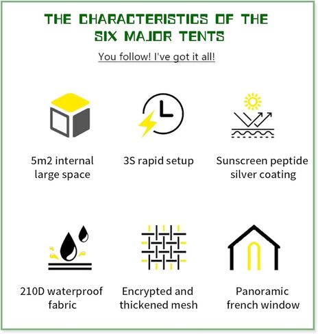 خيمة تخييم مع حقيبة حمل، خيمة خفيفة الوزن محمولة على الظهر للتخييم في الهواء الطلق/المشي لمسافات طويلة، خيمة أوتوماتيكية سهلة التركيب لخيمة المنزل، زيادة في الغراء الفضي للتخييم في الهواء الطلق (94 بوصة) in Kuwait
