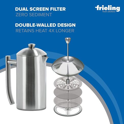 frieling صانع القهوة من الولايات المتحدة الأمريكية من الفولاذ المقاوم للصدأ French ضغط مزدوج الحائط مع حاصلة على براءة اختراع الشاشة المزدوجة في Frustration Free Packaging "، المصقول ، 17-ounce in Saudi Arabia