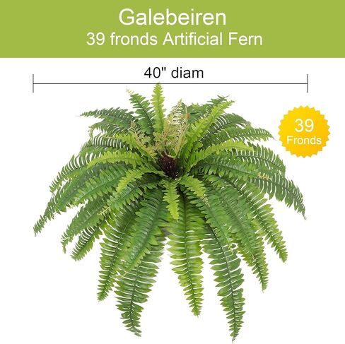 Galebeiren Artificial Ferns for Outdoors & Indoors, 40in Large Faux Ferns 39 Fronds Fake Boston Fern Plant for Planter Garden Porch Entrance Home Windowsill Yards Farmhouse Decoraction (1 Stem) in Saudi Arabia