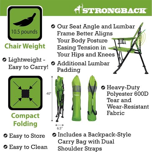 STRONGBACK Camping Chair Guru 3.0 Heavy Duty Camping Chairs with Lumbar Support, Backpack Folding Camp Chair, Navy in Saudi Arabia