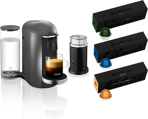 Nespresso VertuoPlus Deluxe Coffee and Espresso Maker by Breville with Aeroccino, Black in Kuwait